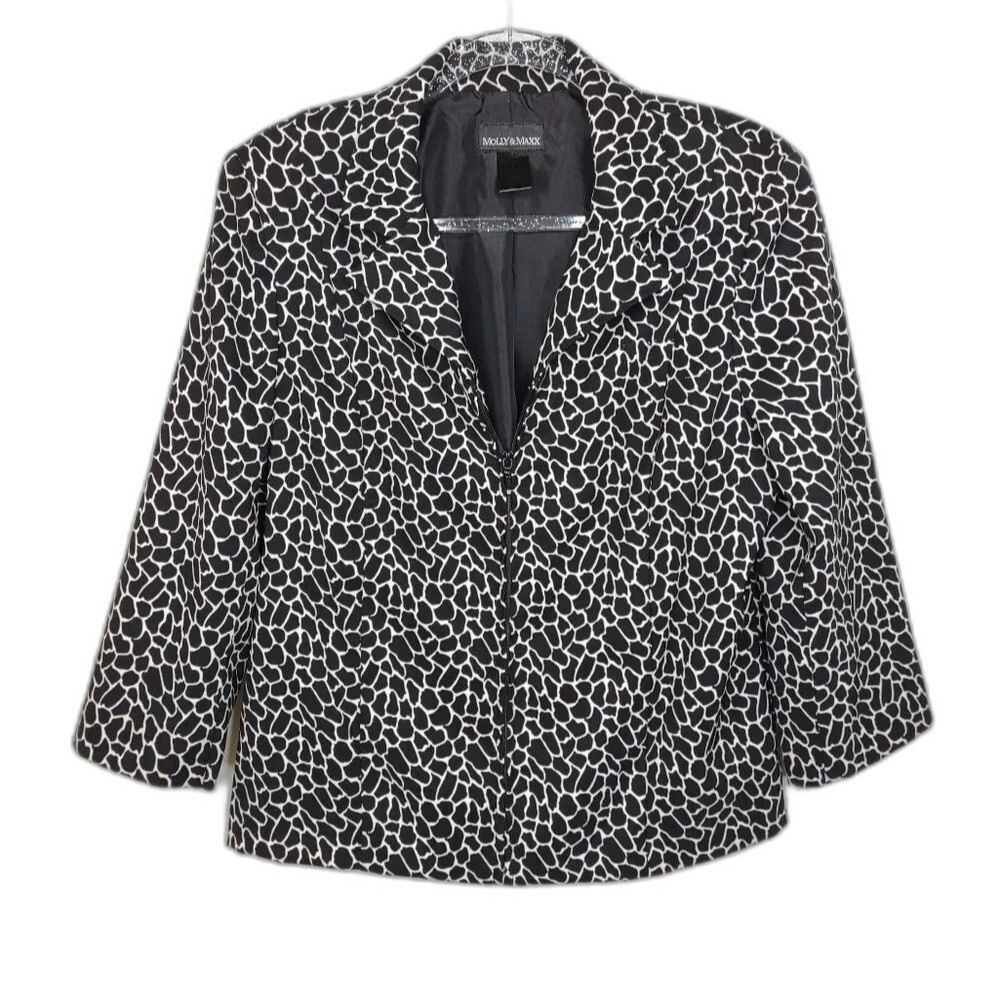 Molly & Maxx Blazer Black and White Zip up Geometric Design Jacket size Large